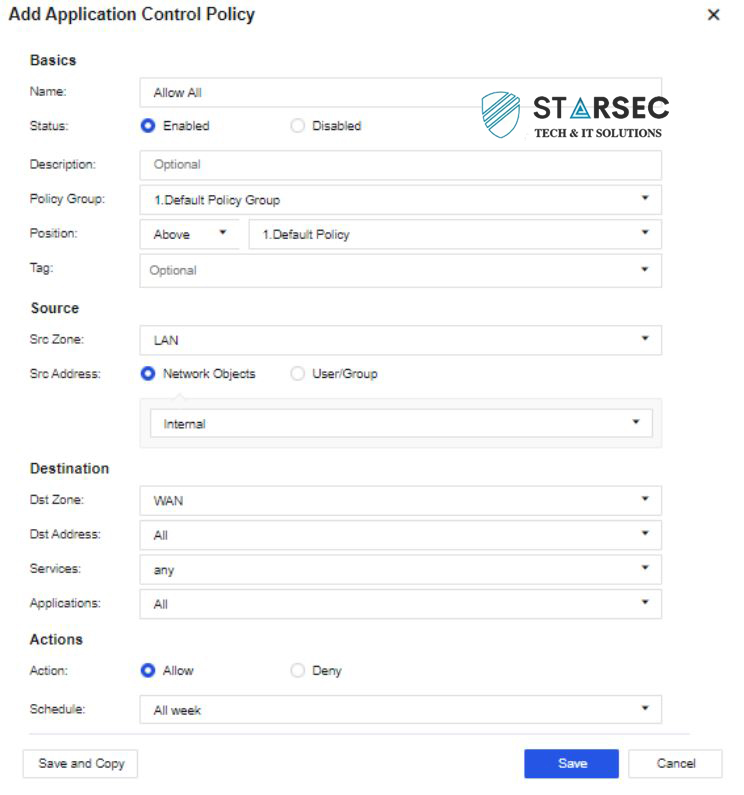 پیکربندی application control policy در NGAF SANGFOR