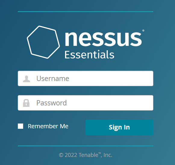 ورود به پنل مدیریت Nessus با صفحه لاگین شامل فیلد یوزرنیم و پسورد
